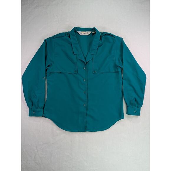 Diane Von Furstenberg Tops - Dianne Von Furstenberg Size 12 Teal Green Safari Style Button Up Blouse VTG 80's
